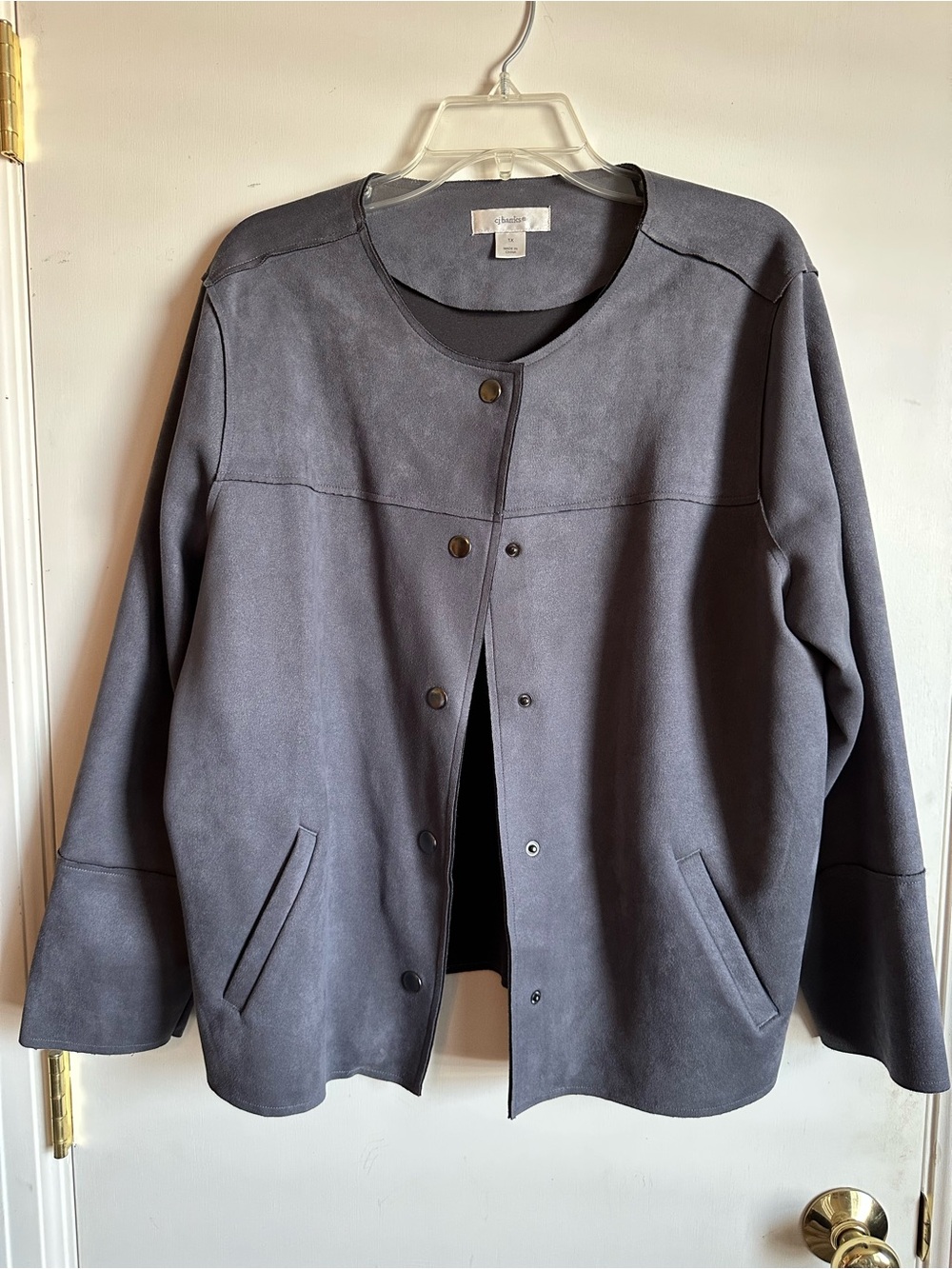 CJ Banks Women's Charcoal Gray Suede-Look Snap Front Jacket
